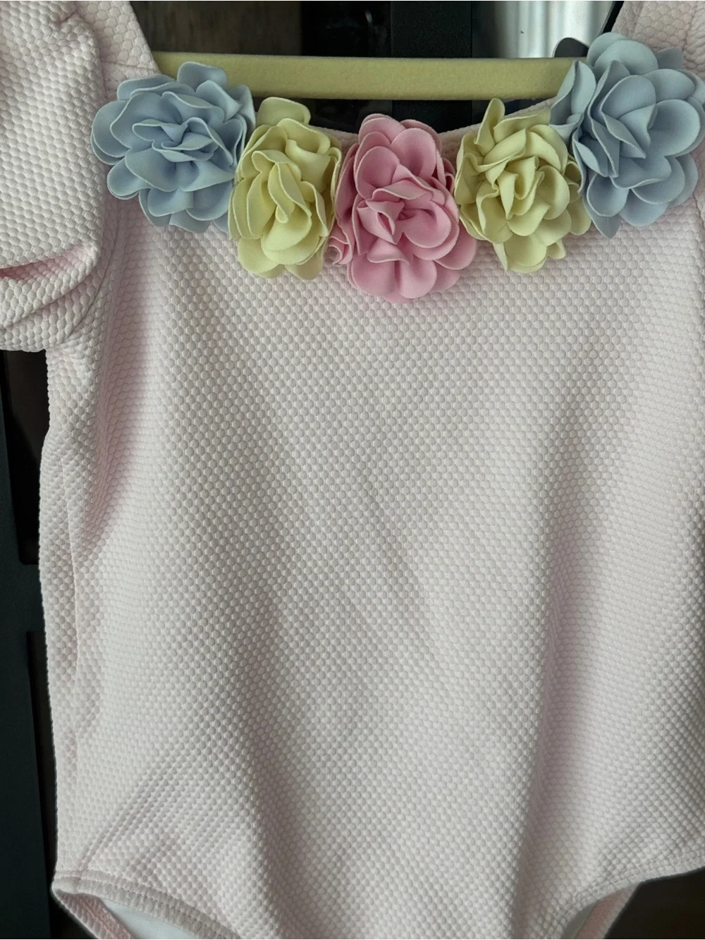 Janie & Jack one piece swimsuit short sleeve puff 3D flowers pastel toddler girl